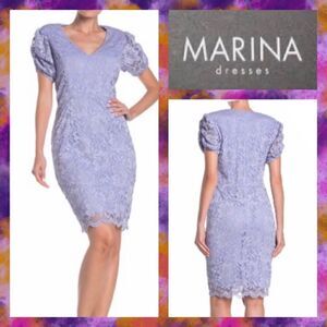 NWT MSRP $149 Marina Short Puff Sleeve Lace Dress Women's Size 8